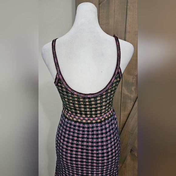 Vintage M MISSONI Sleeveless Silver Thread Detail Pink/green Multi Dress.US 4 - Picture 11 of 16
